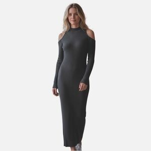 ASTR New York Kade Cold Shoulder Ribbed Sweater Dress, Charcoal